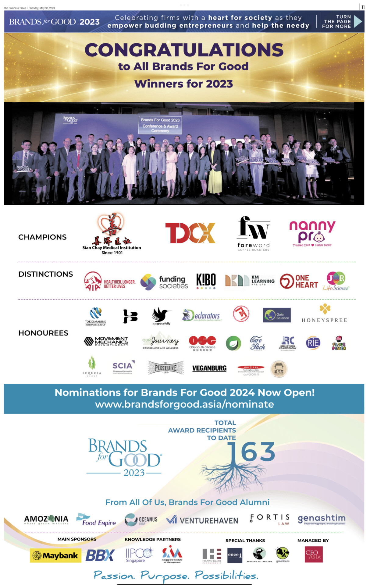 Brand for Good Honoree Business Times 30 May 2023